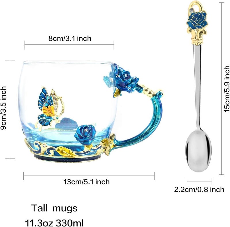 DasyFly Tea Cup Gifts for Mom Birthday Gift for WomenGlass Coffee Enamels Mug Butterfly Sky Blue Flower Cup Unique Valentines Mothers Day Christmas gifts For Women Mom Wife Sister Coworker Female Friend - Image 5