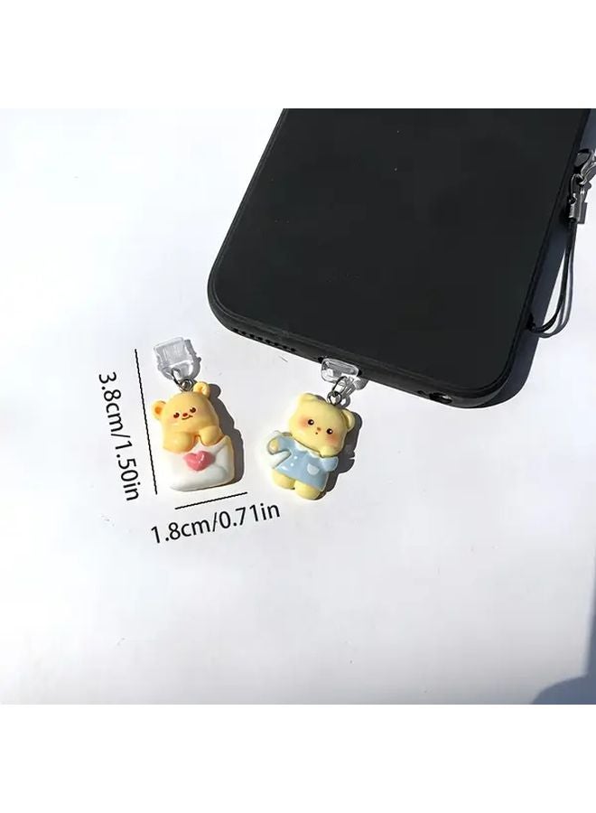 غطاء غبار لهاتف الدب اللطيف من نوع C، سحر من مادة ABS مع حبل مشبك الكركند - Image 3