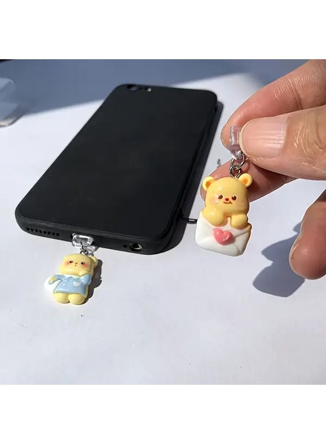 غطاء غبار لهاتف الدب اللطيف من نوع C، سحر من مادة ABS مع حبل مشبك الكركند - Image 5