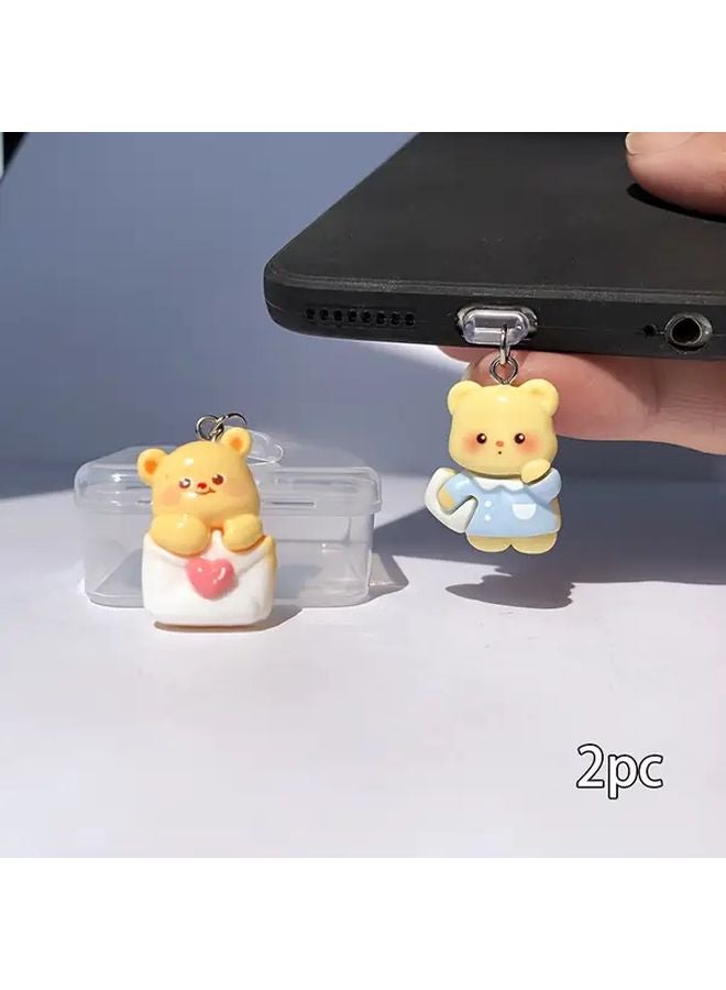 غطاء غبار لهاتف الدب اللطيف من نوع C، سحر من مادة ABS مع حبل مشبك الكركند - Image 2