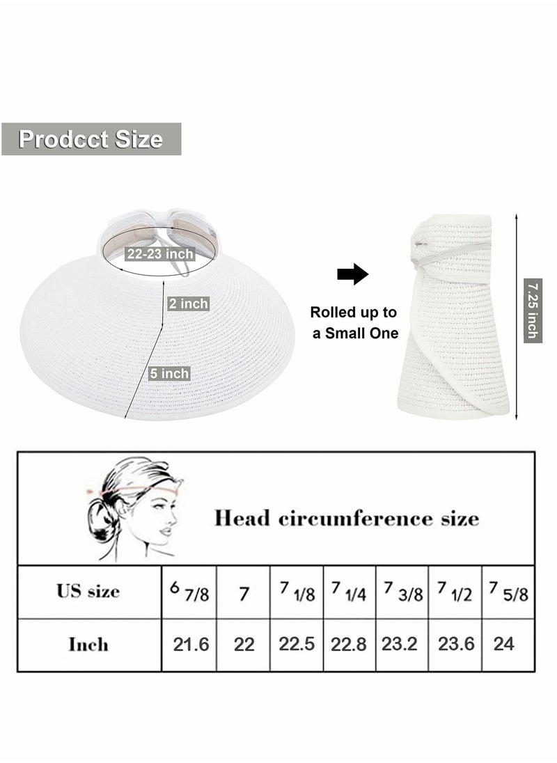 Excefore - Sun Visors for Women Wide Brim Straw Hat Women Beach Visor Hats for Women Uv Protection Foldable Sun Hat Women Beach Hat - Image 1