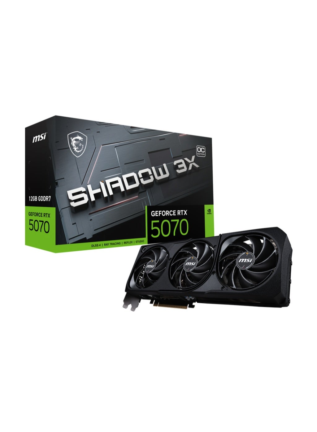 GeForce RTX 5070 Shadow 3X OC Graphics Card ,12GB GDDR7, 192-bit, PCIe 5.0, Boost Clock 2557MHz, Triple TORX Fan 5.0 Cooling, HDMI 2.1, 3x DisplayPort 2.1, DLSS 4, Ray Tracing, 16-Pin Power, VR-Ready, 1440p & 4K Gaming | 912-V532-008