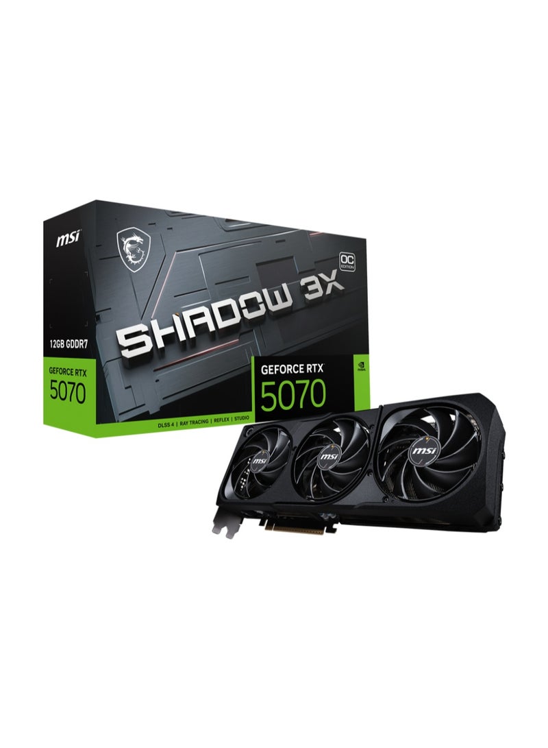 إم اس أي GeForce RTX 5070 Shadow 3X OC Graphics Card ,12GB GDDR7, 192-bit, PCIe 5.0, Boost Clock 2557MHz, Triple TORX Fan 5.0 Cooling, HDMI 2.1, 3x DisplayPort 2.1, DLSS 4, Ray Tracing, 16-Pin Power, VR-Ready, 1440p & 4K Gaming | 912-V532-008 - Image 1