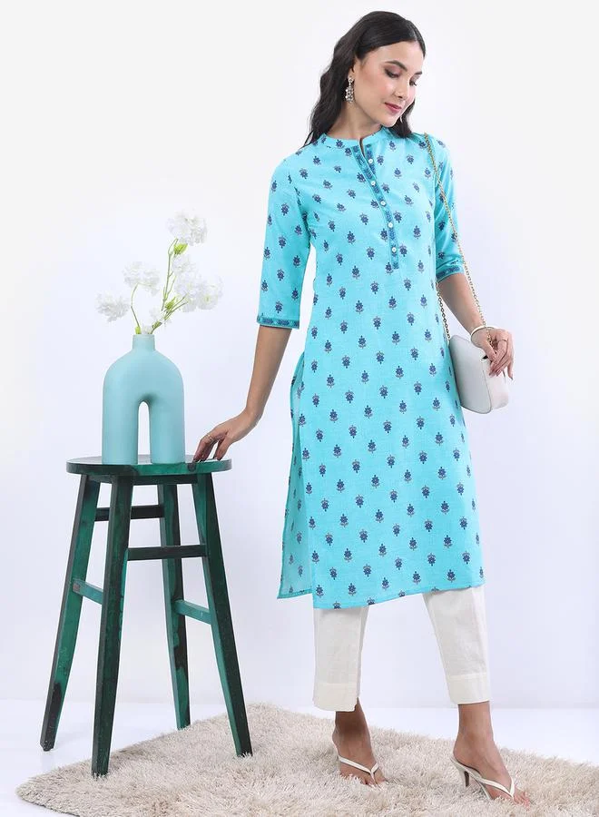 Vishudh Mandarin Collar Ethnic Motifs Printed Kurta by Styli