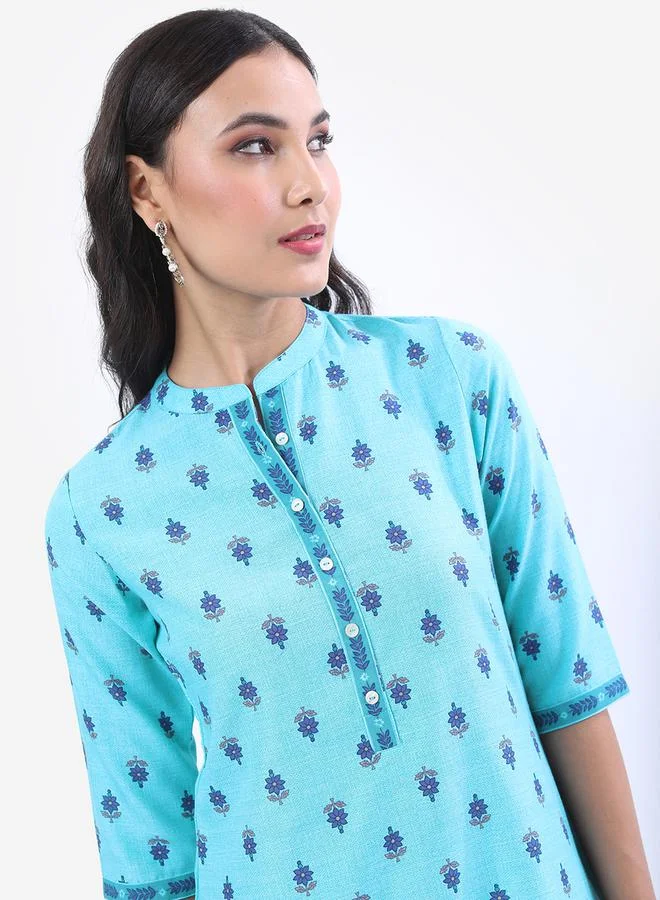 Vishudh Mandarin Collar Ethnic Motifs Printed Kurta by Styli