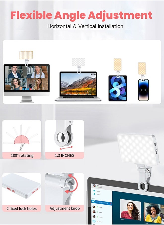 TONEOF TONEOF 80 LED Portable Selfie Light,Rechargeable Phone Light with Clip,3 Light Modes 2000mAh Video Fill Light,Lighting for Video Recording, Makeup,Live Streaming,Vlog,Tablet/Laptop/Webcam White  - Image 3