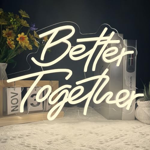 BerniceKelly Better Together Neon Sign, Warm White Led Neon Light Signs, Art Wall Lights Decoration for Wedding Party Club Anniversary Bar Birthday decor(Better Together) - Image 1