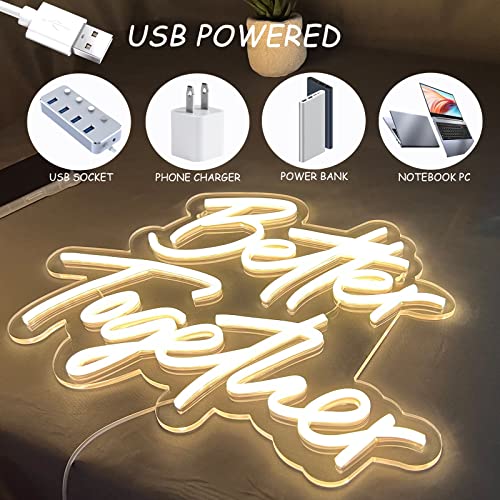BerniceKelly Better Together Neon Sign, Warm White Led Neon Light Signs, Art Wall Lights Decoration for Wedding Party Club Anniversary Bar Birthday decor(Better Together) - Image 3