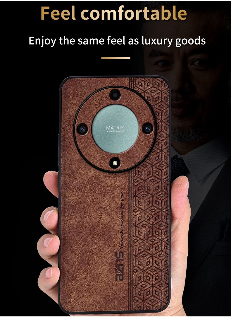 Color Fans - For Honor X9b 5G Case PU Leather Coated TPU Drop-proof Smart Phone Cover Brown - Image 1