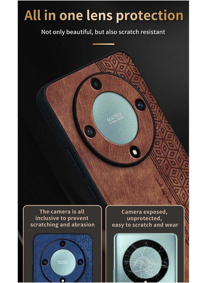 Color Fans - For Honor X9b 5G Case PU Leather Coated TPU Drop-proof Smart Phone Cover Brown - Image 1
