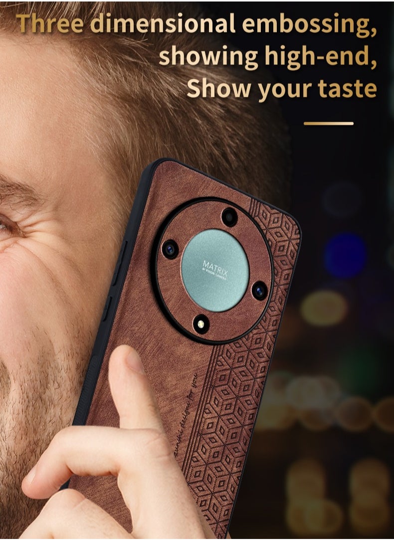 Color Fans - For Honor X9b 5G Case PU Leather Coated TPU Drop-proof Smart Phone Cover Brown - Image 1