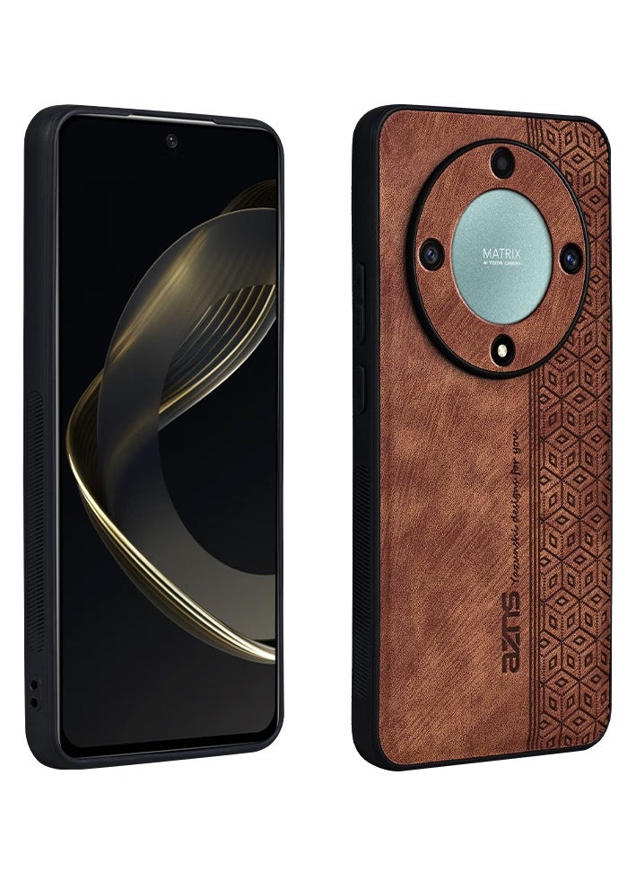Color Fans - For Honor X9b 5G Case PU Leather Coated TPU Drop-proof Smart Phone Cover Brown - Image 1