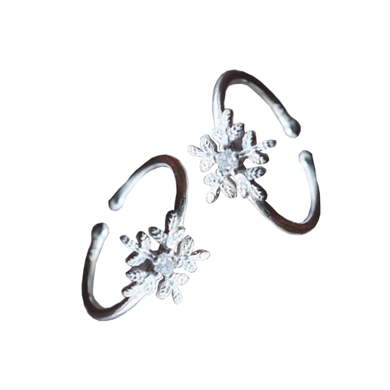 2Pcs Stylish Snowflake Diamond Joker Ring Temperament Flower Micro Zircon Ring Silver - Image 5