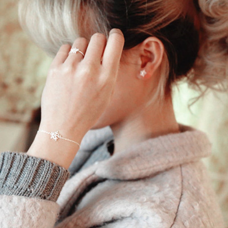 2Pcs Stylish Snowflake Diamond Joker Ring Temperament Flower Micro Zircon Ring Silver - Image 3