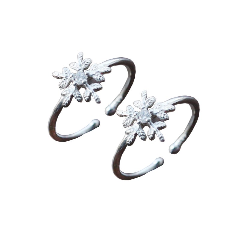 2Pcs Stylish Snowflake Diamond Joker Ring Temperament Flower Micro Zircon Ring Silver - Image 1