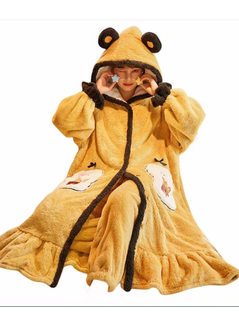 KUYING Velvet and Thickened Nightgown Cute Cartoon Home Fur Set  - Image 1