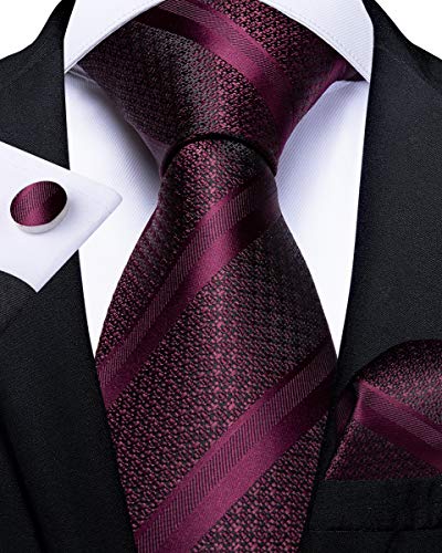 DiBanGu Mens Tie and Lapel Pin Set Silk Plaid Solid Paisley Necktie & Pocket Square Cufflinks for Wedding Party, Burgundy - Image 4