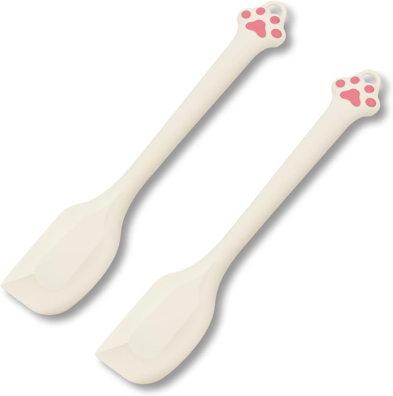 Siutco Cute Cat Paw Silicone Spatula Set - High Heat Resistant Rubber Scraper for Baking & Cooking, BPA-Free Non-Stick Kitchen Utensils, Adorable Cat Lover Gifts(2 Pack, 8.5 Inch, Cream) - Image 1