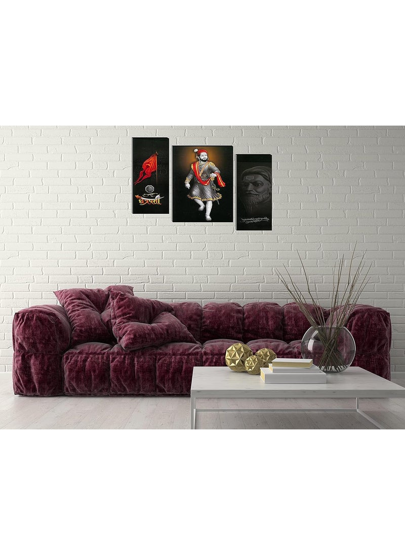 Indianara Indianara Set of 3 Chatrapathi Shivaji MDF Art Painting 3769FL without glass 45 X 12 9 X 12 45 X 12 INCH  - Image 3