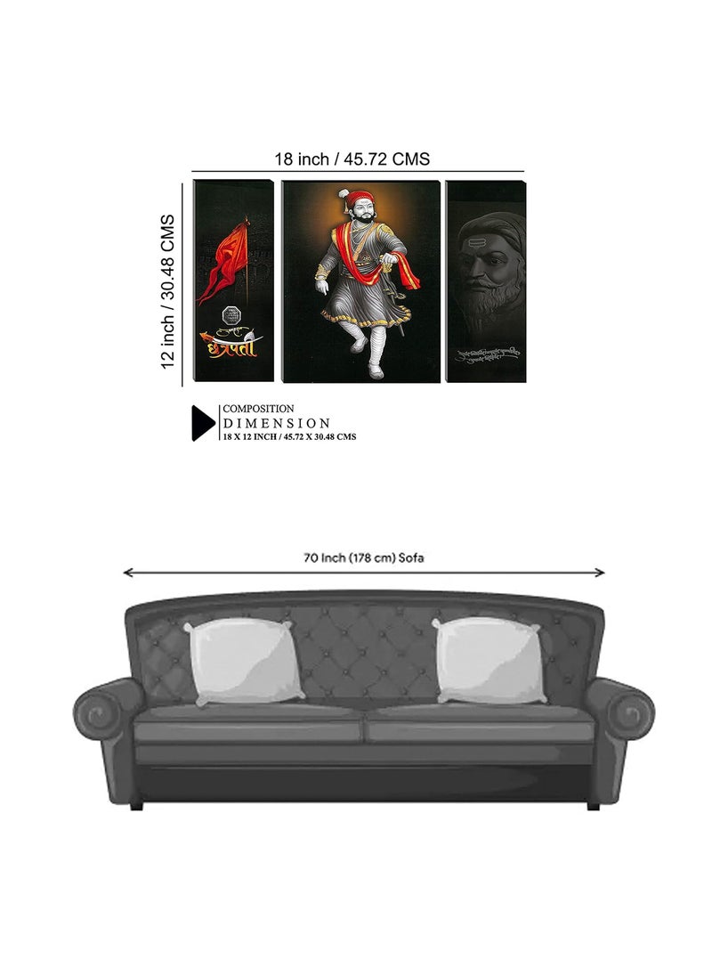 Indianara Indianara Set of 3 Chatrapathi Shivaji MDF Art Painting 3769FL without glass 45 X 12 9 X 12 45 X 12 INCH  - Image 2