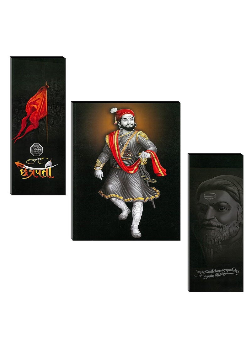 Indianara Indianara Set of 3 Chatrapathi Shivaji MDF Art Painting 3769FL without glass 45 X 12 9 X 12 45 X 12 INCH  - Image 1