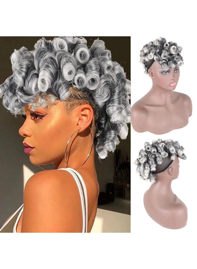 Deep Curly Mohawk Wig For Women,Fake Ponytail With Bangs Gray Faux Mohawk Hair Piece Gary Wigs For Black Woman Afro Puff With Bangs Clip In Hair Extensions With 8 Clips (1B/Gray) - pzsku/Z20C2A3BDE1EE17443FC8Z/45/_/1734182874/eef88712-402c-455c-b335-f752f538c7ce