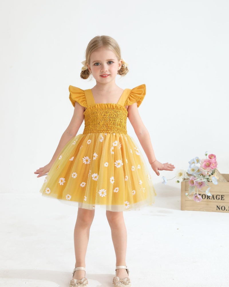 Saeaby Toddler Girl Clothes 2T Summer Yellow Daisy Birthday Party Wedding Dresses Baptism Photography Outfits Beach Sundress Toddler Dress for Girls 3T - Image 2