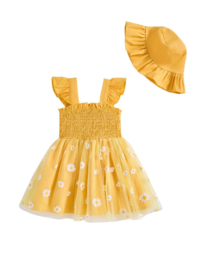 Saeaby Toddler Girl Clothes 2T Summer Yellow Daisy Birthday Party Wedding Dresses Baptism Photography Outfits Beach Sundress Toddler Dress for Girls 3T - Image 1