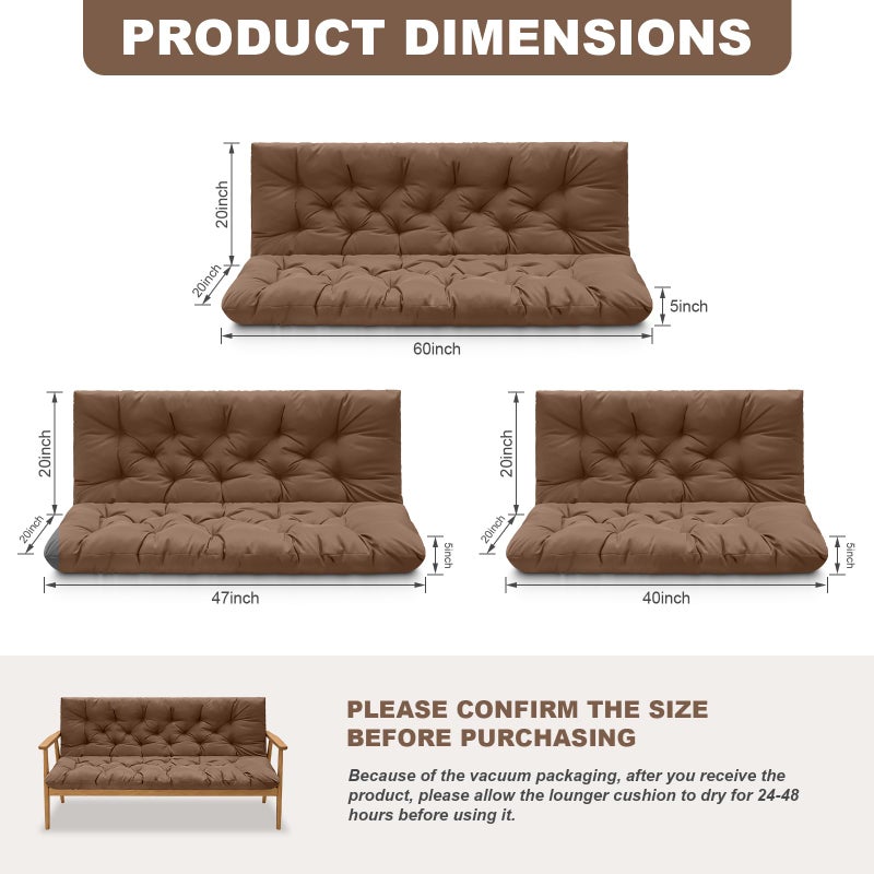 GPQAWER Porch Swing Cushions,Outdoor Cushions 3 Seater Replacement with Backrest, Waterproof Thickened Bench Cushion with Ties for Porch, Patio,Outdoor, Backyard and Garden(Coffee 60 * 40 in) - Image 2