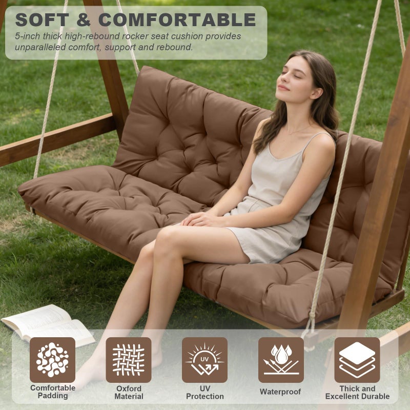 GPQAWER Porch Swing Cushions,Outdoor Cushions 3 Seater Replacement with Backrest, Waterproof Thickened Bench Cushion with Ties for Porch, Patio,Outdoor, Backyard and Garden(Coffee 60 * 40 in) - Image 3