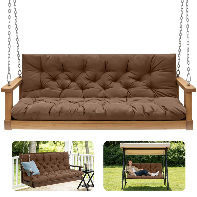 GPQAWER Porch Swing Cushions,Outdoor Cushions 3 Seater Replacement with Backrest, Waterproof Thickened Bench Cushion with Ties for Porch, Patio,Outdoor, Backyard and Garden(Coffee 60 * 40 in) - Image 1
