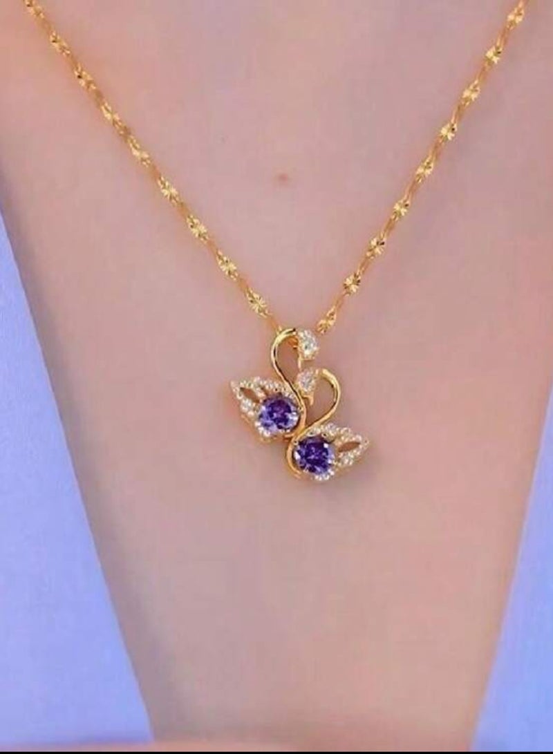 إيكوال سلسال نسائي مصنوع من الاستانلس ستيل مطلي باللون الذهبي - Image 1