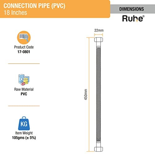 Ruhe® PVC Connection Pipe | Premium PVC Connection Pipe Suitable for Hot & Cold Mixer Faucets for basins and sinks, Geysers, and Flush tanks | 18 Inches (Set Of 2) - Image 2