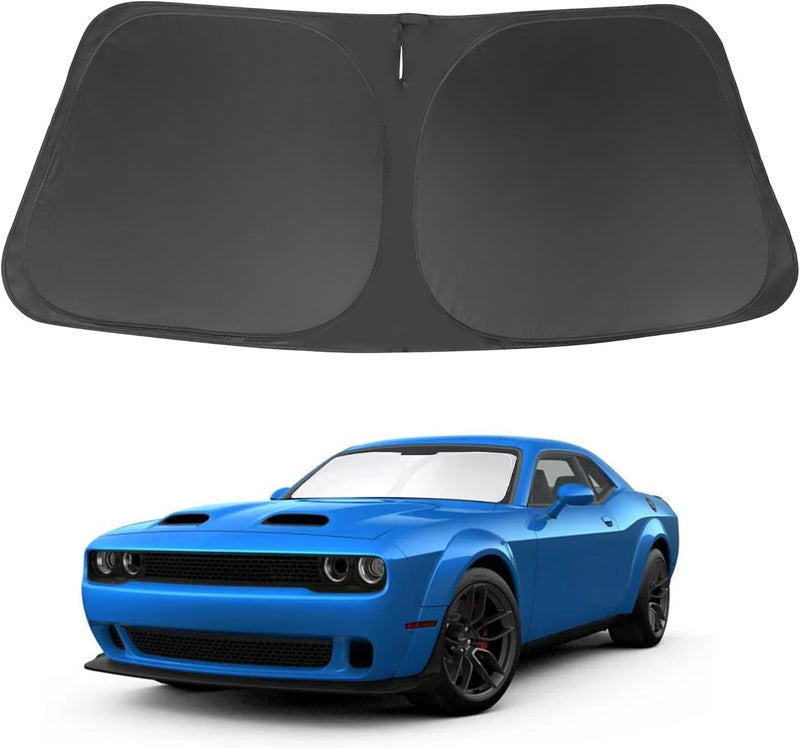 LHFLIVE Windshield Sun Shade Compatible with 2015-2023 Dodge Challenger Accessories Coupe,SRT Hellcat,Redeye,GT,RT,TA Coupe,Widebody,SXT,RT Scat Pack Sun Visor Protector - Image 1