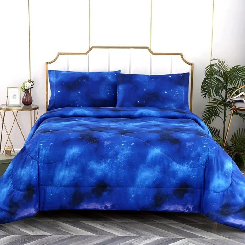 SDIII SDIII 3PCS Blue Galaxy Comforter Set Twin Soft Microfiber Lightweight Space Comforter Twin Galaxy Bedding Quilt Set for Boys Girls Kids and Teens 