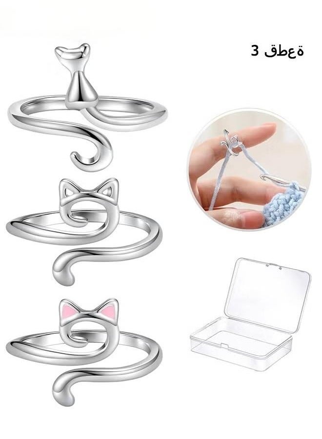 3 قطع حلقات كروشيه للكروشيه حلقة شد كروشيه قابلة للتعديل لأصابع القط حلقة دليل الغزل إكسسوارات الحياكة الكروشيه مع صندوق - Image 1