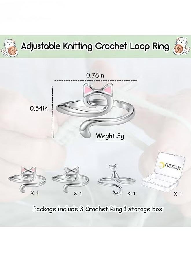 3 قطع حلقات كروشيه للكروشيه حلقة شد كروشيه قابلة للتعديل لأصابع القط حلقة دليل الغزل إكسسوارات الحياكة الكروشيه مع صندوق - Image 4