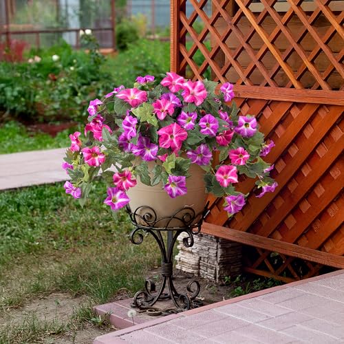 Ammyoo Artificial Fake Flowers Plants for Outdoor Decoration, 2PCS Faux Petunias Silk Flower UV Resistant No Fade Floral for Home Outside Garden Balcony Yard Porch Realistic Indoor Decor (Red Lotus) - Image 4
