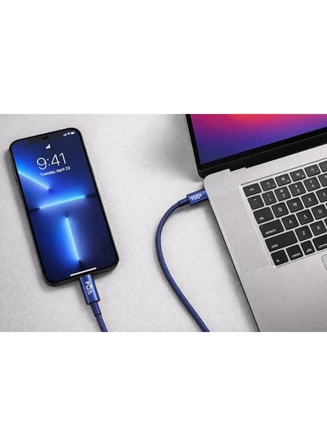 Fox 1 meter USB C to USB C cable, dual data cable for 120W fast charging, maximum power and speed for mobile (blue) - Image 2