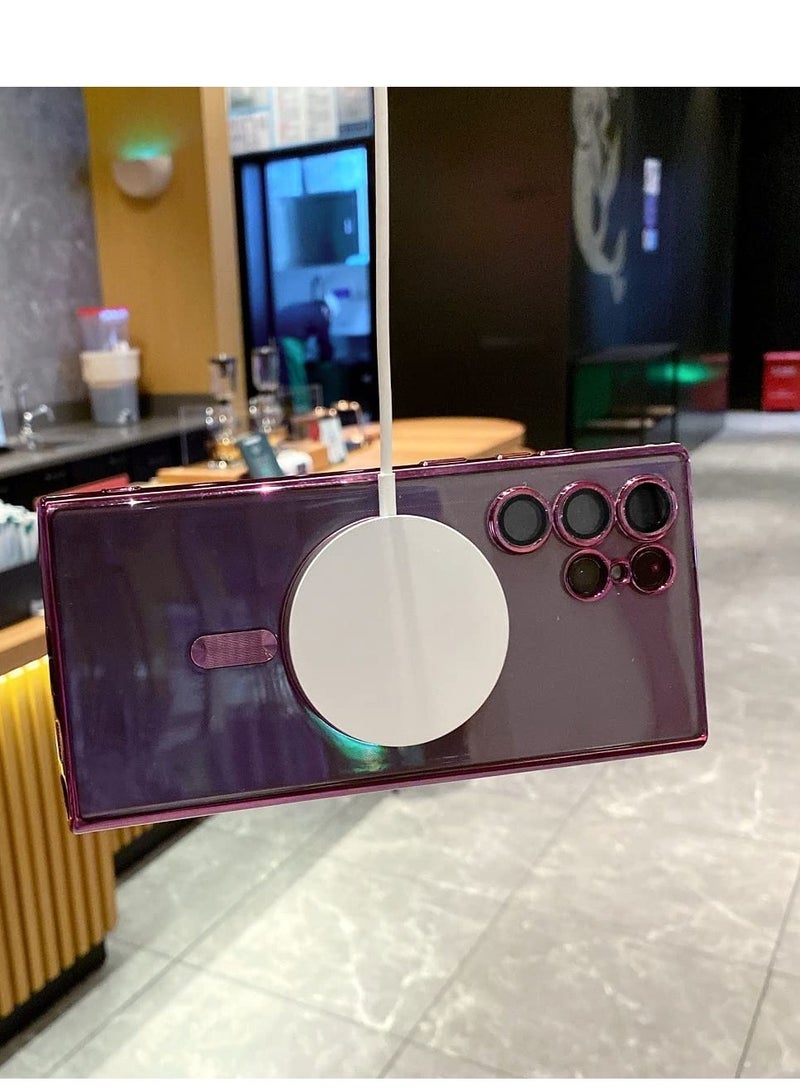 ELTRAZONE for Samsung Galaxy S23 Ultra Case Magnetic Clear with Camera Lens Protector Full Protection MagSafe Electroplated Silicone Slim Fit Shockproof Protective Case Cover - Burgundy - Image 3