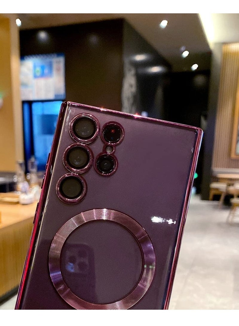 ELTRAZONE for Samsung Galaxy S23 Ultra Case Magnetic Clear with Camera Lens Protector Full Protection MagSafe Electroplated Silicone Slim Fit Shockproof Protective Case Cover - Burgundy - Image 4