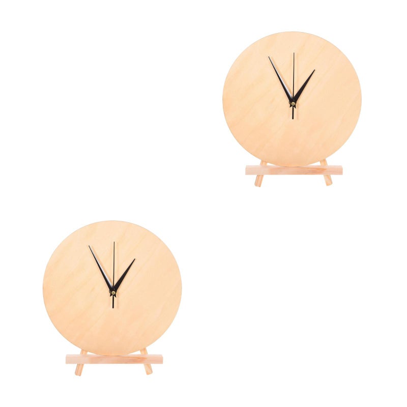 2pcs Blank Wood Clock: 25cm Round Clock Dial With Rack & Pointer For Diy Painting - Home Decor Craft For Living Room Bedroom Office - Image 1
