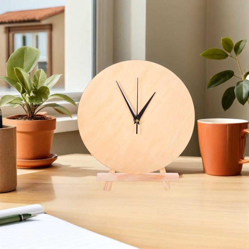 2pcs Blank Wood Clock: 25cm Round Clock Dial With Rack & Pointer For Diy Painting - Home Decor Craft For Living Room Bedroom Office - Image 2