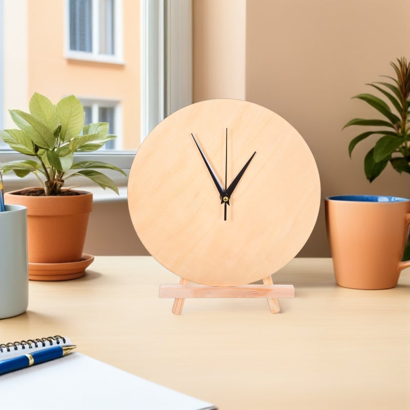 2pcs Blank Wood Clock: 25cm Round Clock Dial With Rack & Pointer For Diy Painting - Home Decor Craft For Living Room Bedroom Office - Image 4