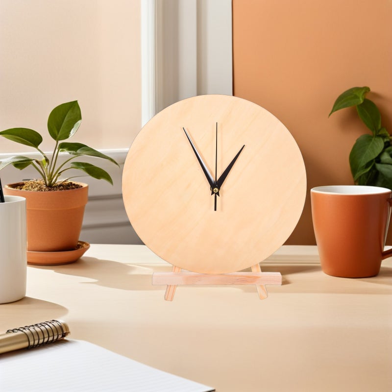 2pcs Blank Wood Clock: 25cm Round Clock Dial With Rack & Pointer For Diy Painting - Home Decor Craft For Living Room Bedroom Office - Image 3