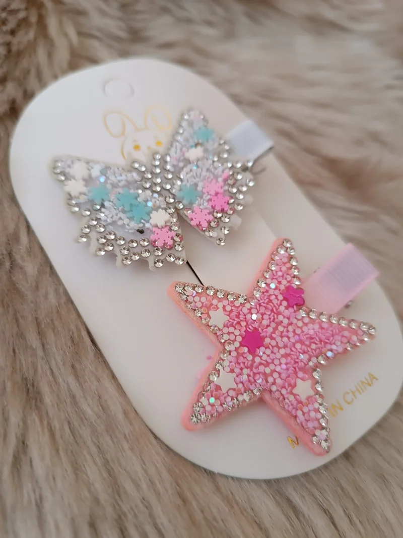 Efna Store Stoned Sequin Butterfly and Star Model Mixed Color Double Children's Pendant Buckle
