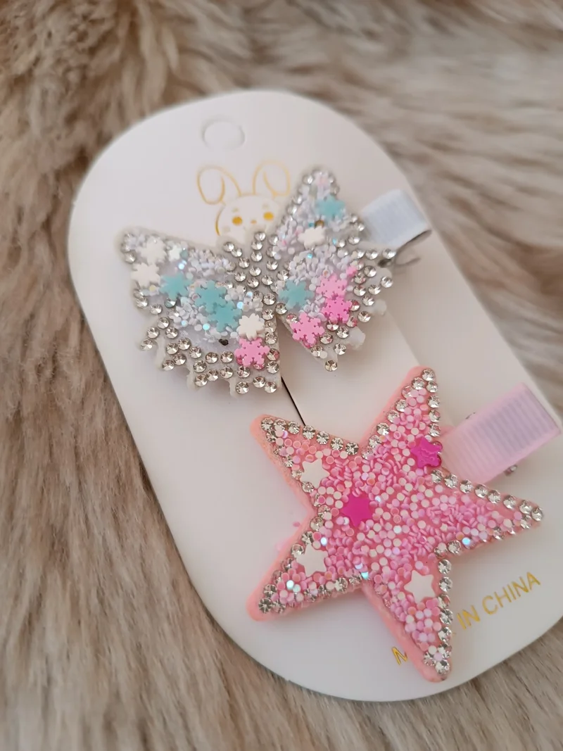 Efna Store Stoned Sequin Butterfly and Star Model Mixed Color Double Children's Pendant Buckle