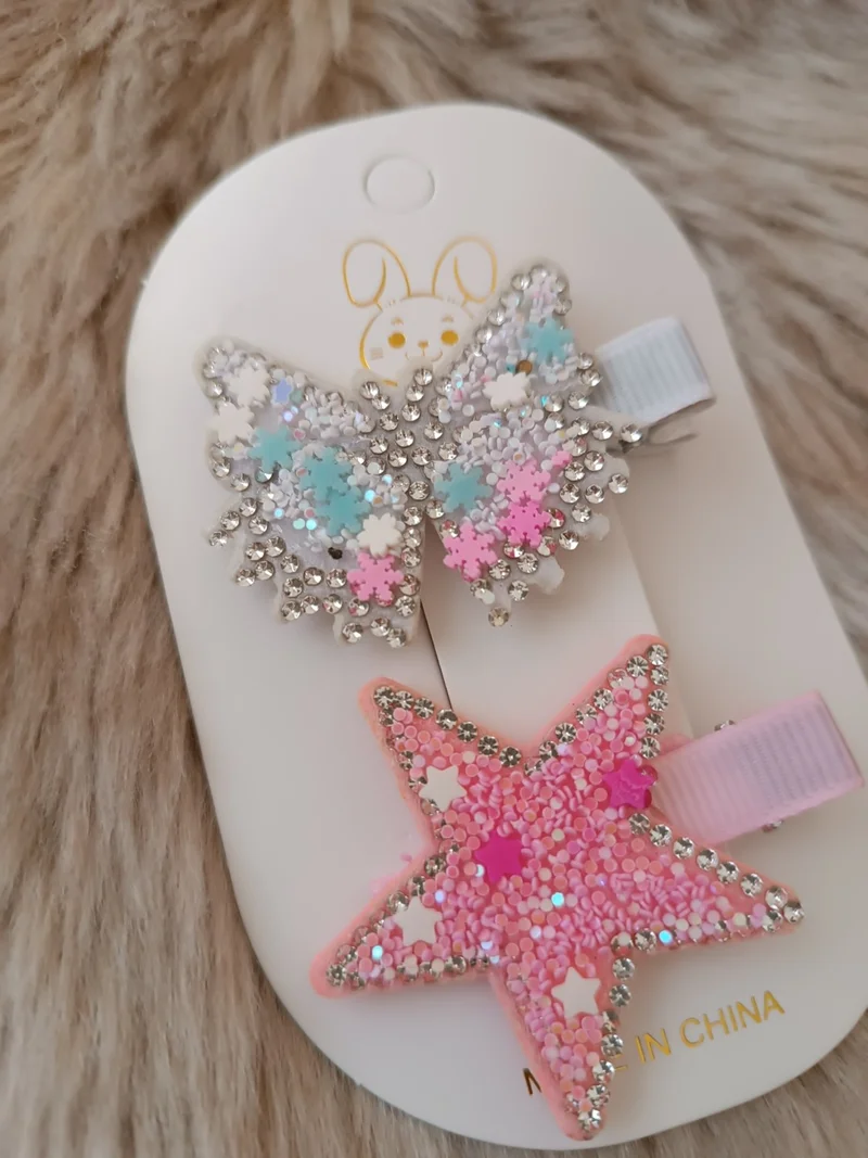 Efna Store Stoned Sequin Butterfly and Star Model Mixed Color Double Children's Pendant Buckle