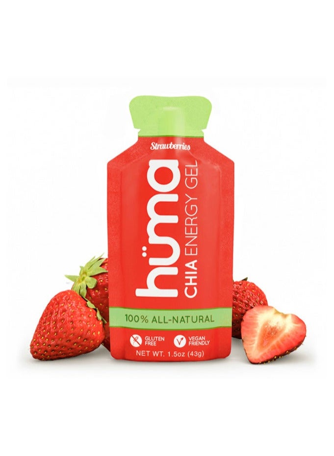 Huma Chia Energy Gel-Strawberries-9 count x 43g-22gr Carbs,105mg Sodium,100% All Natural,Vegan,Gluten Free,Caffeine Free,No Stomach Problems,Great Taste,Easy Digestion - Pack of 9 - Image 1