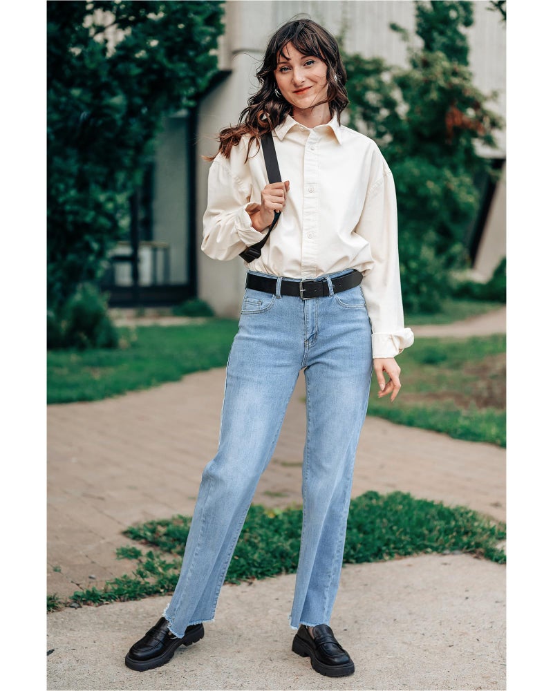 GRAPENT Baggy Jeans for Women Womens Work Pants Pantalones De Mujer High Waisted Pants for Women Ice Blue Small Fits US Size 4 to 6 - Image 5